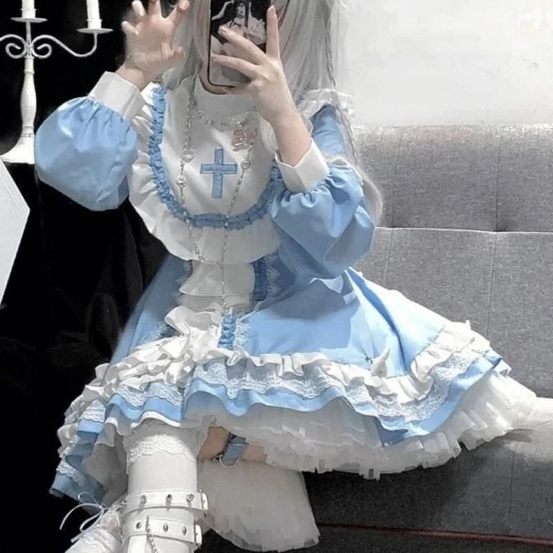 Hail Mary Ruffled Blue Dress — view 1 Hail Mary Ruffled Blue Dress — view 1