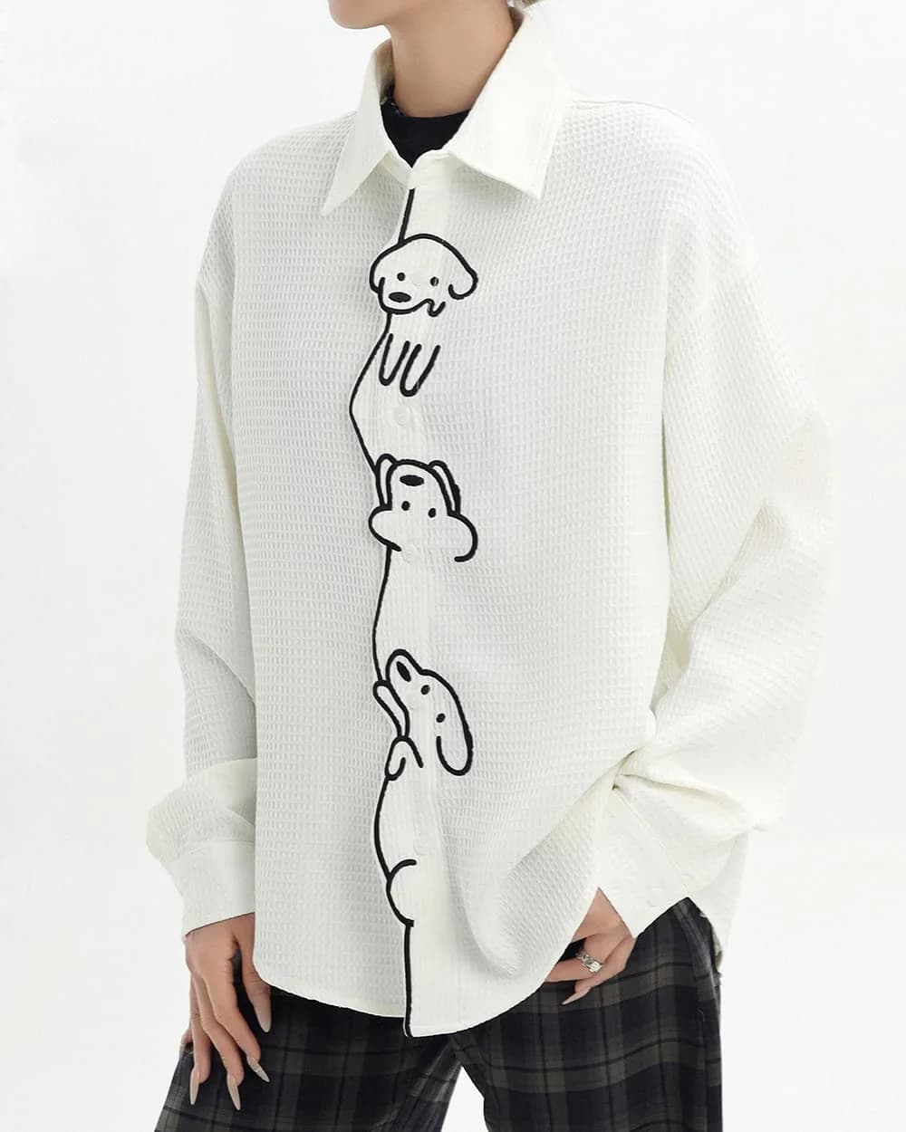 Puppy on Duty Dog Embroidery Button Up Shirt — view 2 Puppy on Duty Dog Embroidery Button Up Shirt — view 2