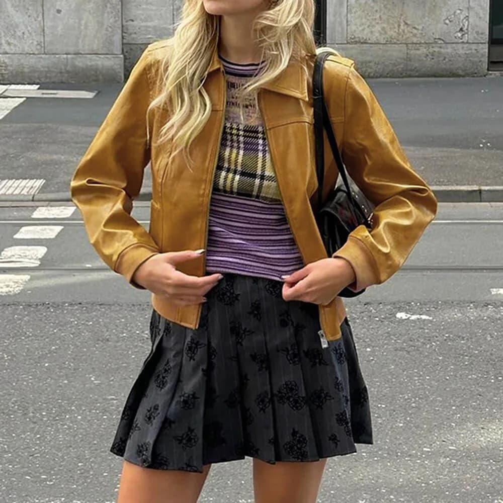90s Mustard Leather Jacket — view 2 90s Mustard Leather Jacket — view 2
