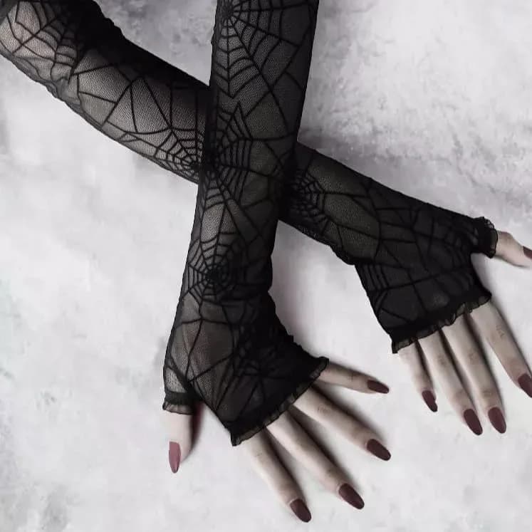 Black Spider Web Lace Gloves — view 2 Black Spider Web Lace Gloves — view 2
