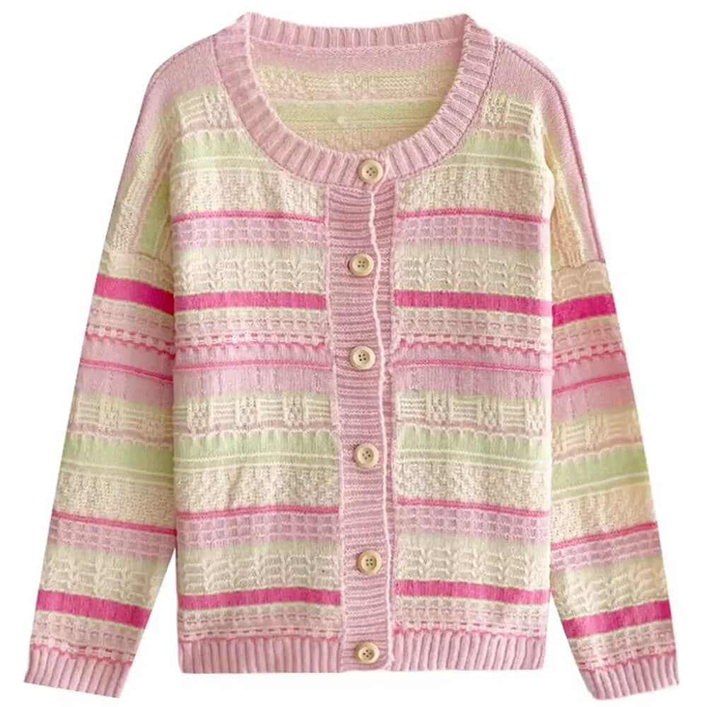 Teen Craft Pastel Striped Knit Cardigan — view 1 Teen Craft Pastel Striped Knit Cardigan — view 1