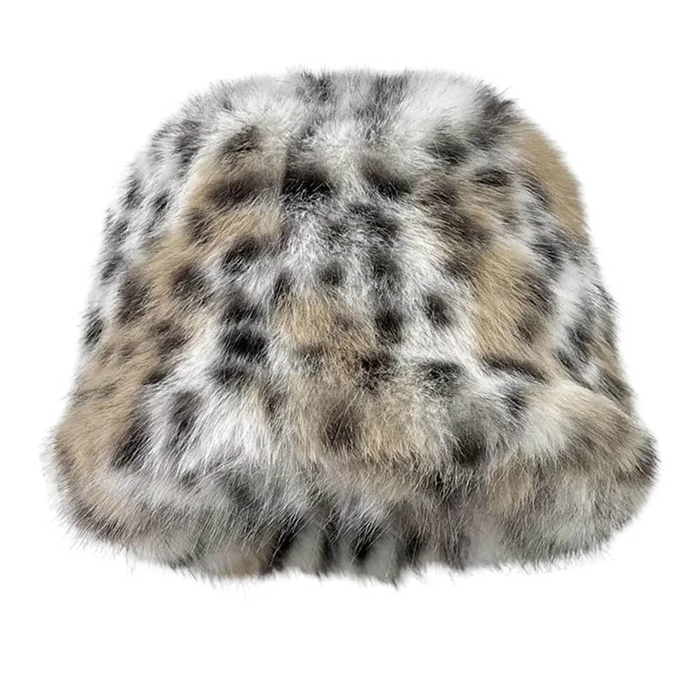 Y2K Leopard Fuzzy Bucket Hat — view 1 Y2K Leopard Fuzzy Bucket Hat — view 1