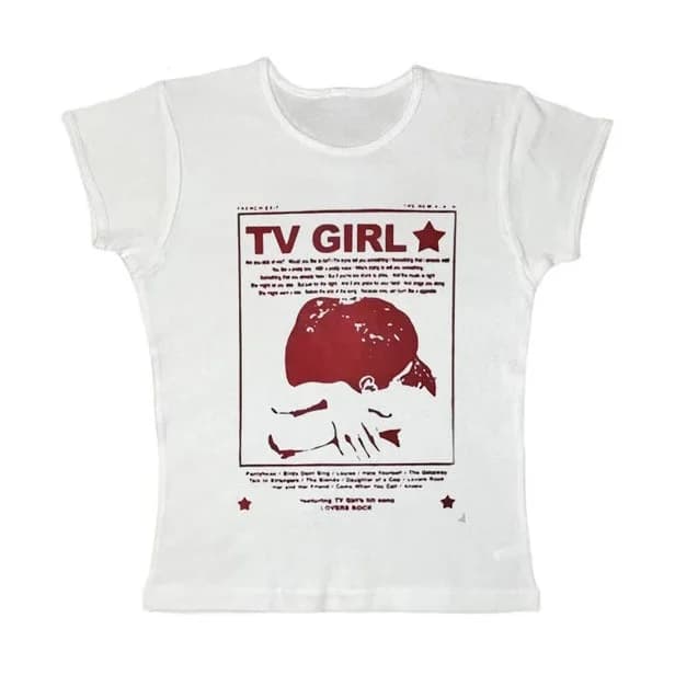 TV Girl Y2K Aesthetic Baby Tee — view 1 TV Girl Y2K Aesthetic Baby Tee — view 1