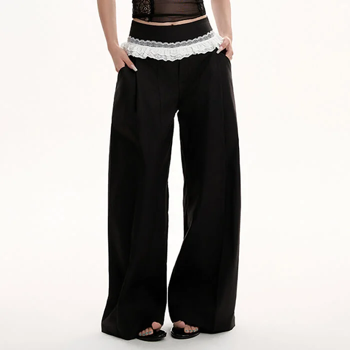 Lace Trim Waist Wide-Leg Trousers — view 2 Lace Trim Waist Wide-Leg Trousers — view 2