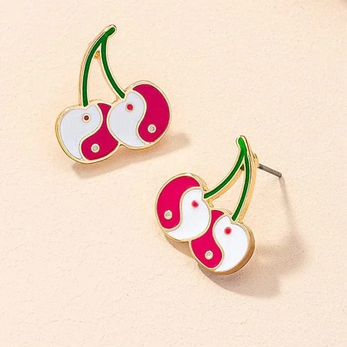Cherry Yin Yang Earrings — view 2 Cherry Yin Yang Earrings — view 2