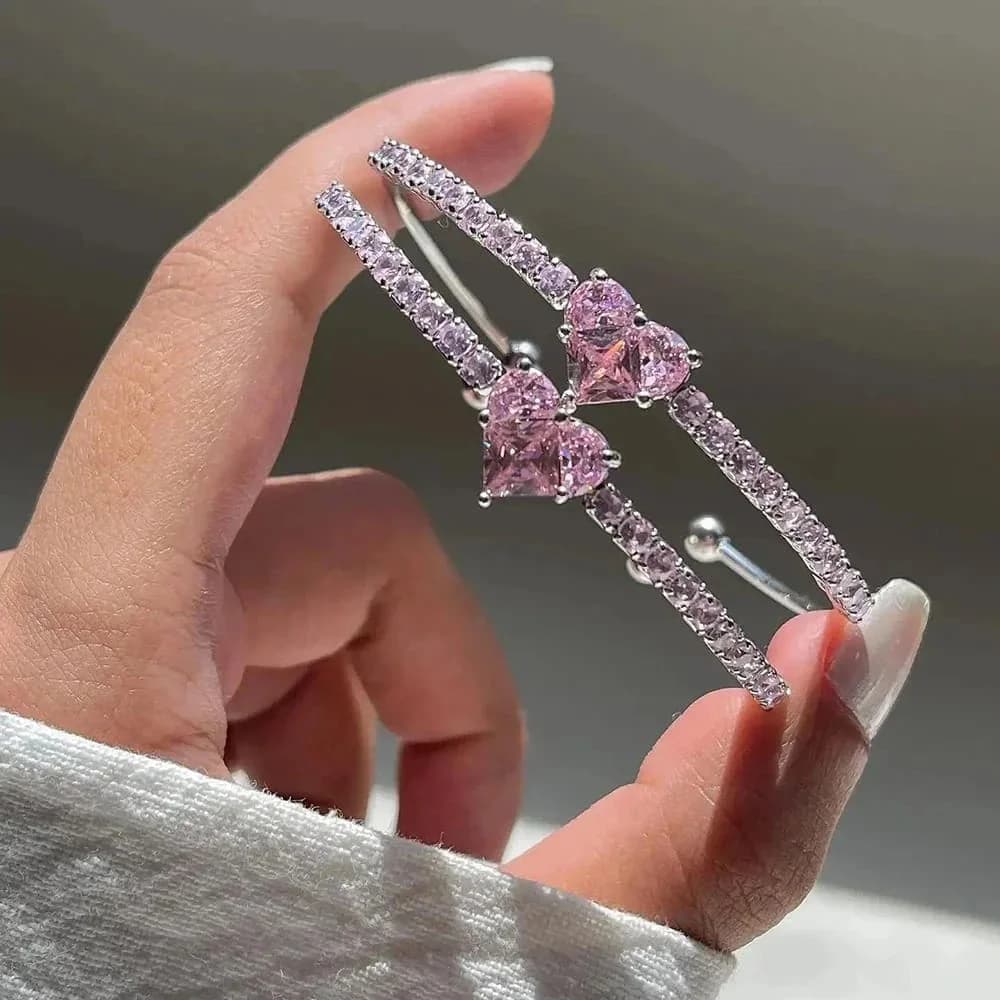 Crystal Heart Lovecore Bangle Bracelet — view 1 Crystal Heart Lovecore Bangle Bracelet — view 1