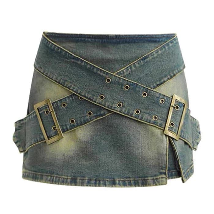 Double Buckle Denim Mini Skirt — view 1 Double Buckle Denim Mini Skirt — view 1