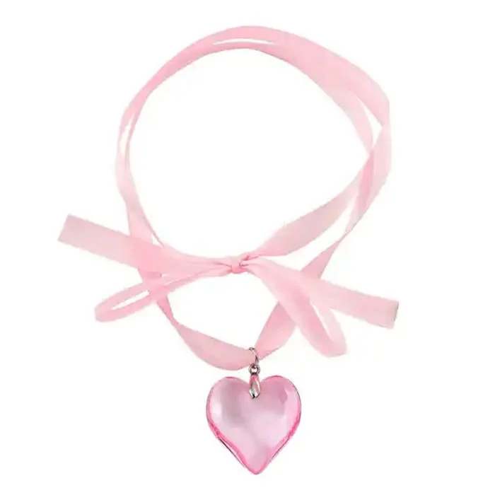 Heart Satin Ribbon Necklace — view 2 Heart Satin Ribbon Necklace — view 2