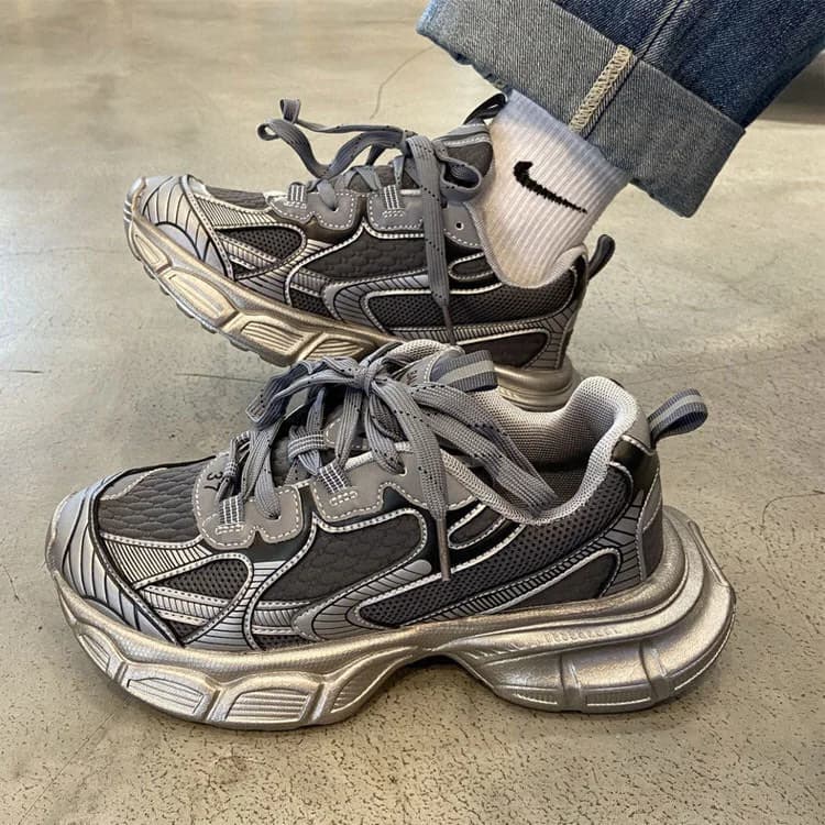 Casual Friday Aesthetic Silver Sneakers — view 2 Casual Friday Aesthetic Silver Sneakers — view 2