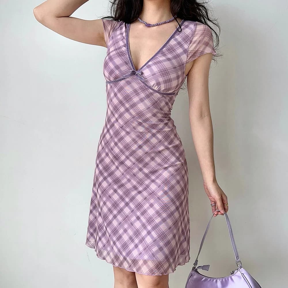 Cottage Summer Plaid Mini Dress — view 3 Cottage Summer Plaid Mini Dress — view 3