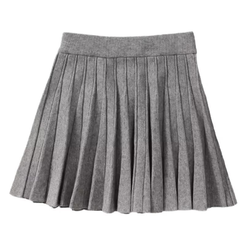 Gray Pleated Knit Skirt — view 1 Gray Pleated Knit Skirt — view 1