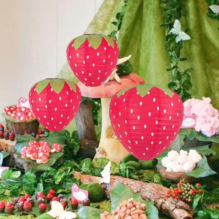Strawberry Shaped Paper Lanterns — view 2 Strawberry Shaped Paper Lanterns — view 2