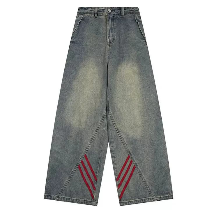90s Style Wide Red Stripe Jeans — view 2 90s Style Wide Red Stripe Jeans — view 2