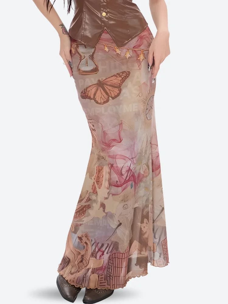 Fairycore Butterfly Mesh Maxi Skirt — view 2 Fairycore Butterfly Mesh Maxi Skirt — view 2