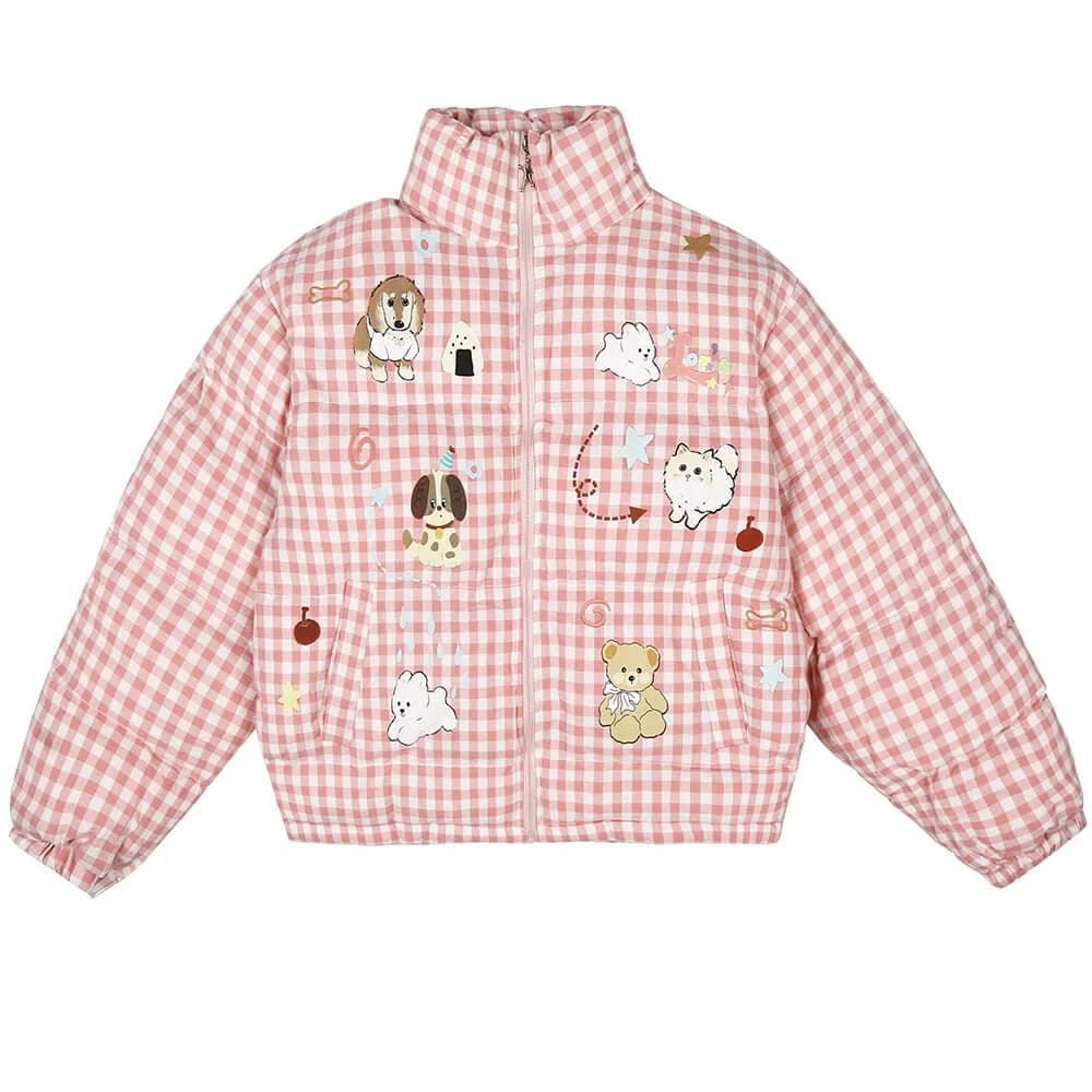 Korean Aesthetic Checker Puffer Jacket — view 2 Korean Aesthetic Checker Puffer Jacket — view 2