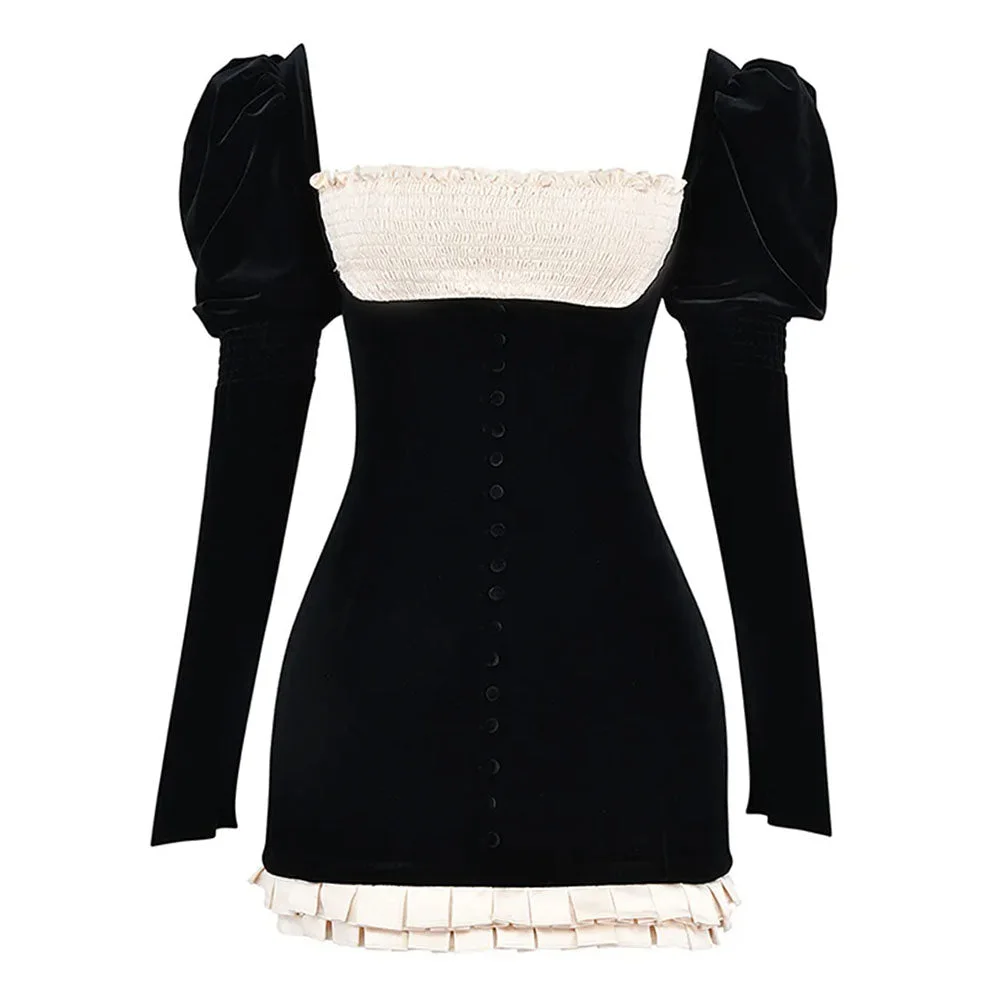 French Maid Ruched Velvet Mini Dress — view 1 French Maid Ruched Velvet Mini Dress — view 1