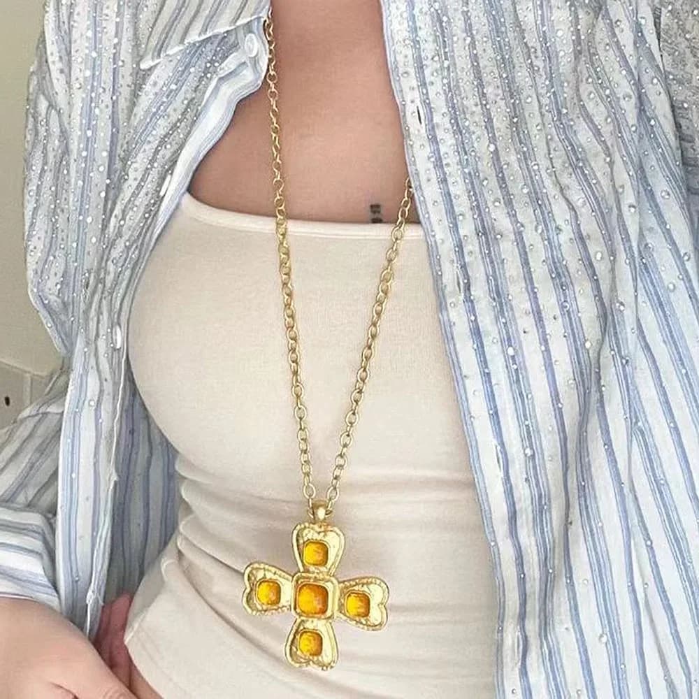 Vintage Golden Cross Pendant Necklace — view 2 Vintage Golden Cross Pendant Necklace — view 2