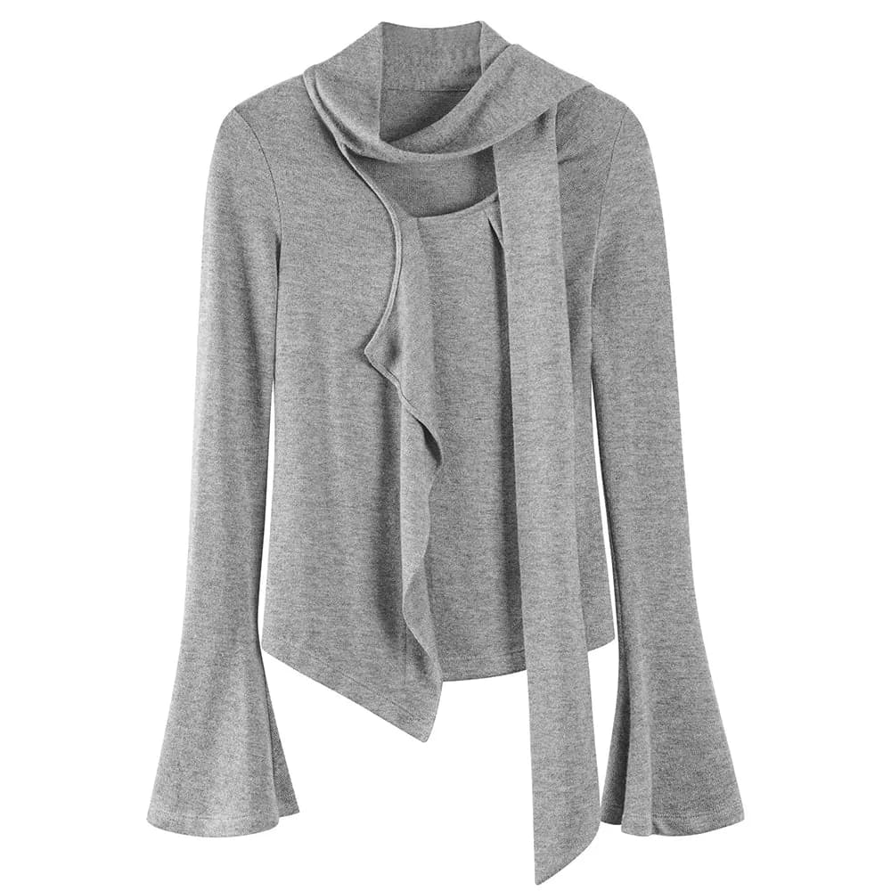 Fall Feels Cozy Tie Neck Knit Top — view 2 Fall Feels Cozy Tie Neck Knit Top — view 2