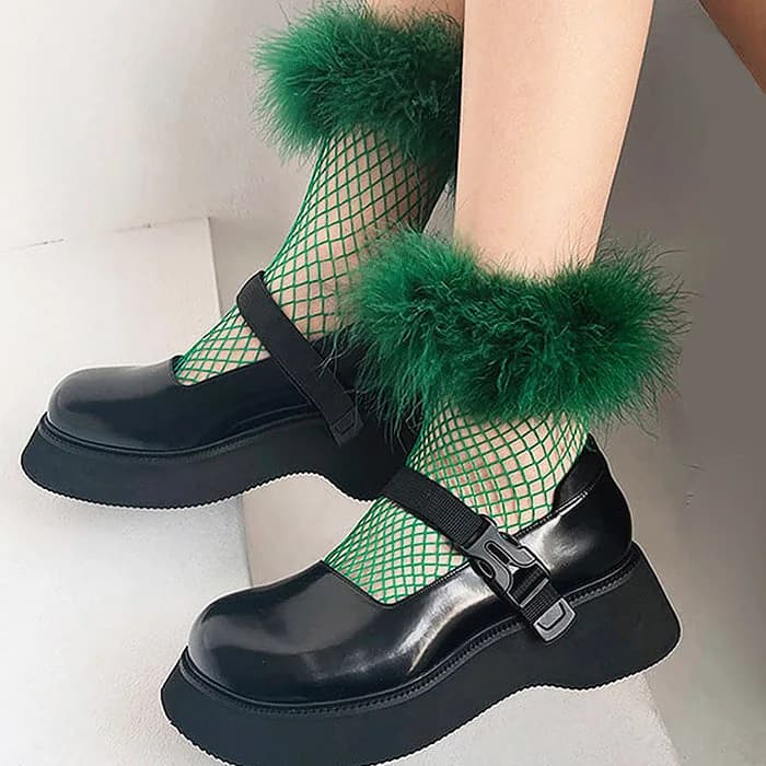 Y2K Fluffy Net Socks — view 1 Y2K Fluffy Net Socks — view 1
