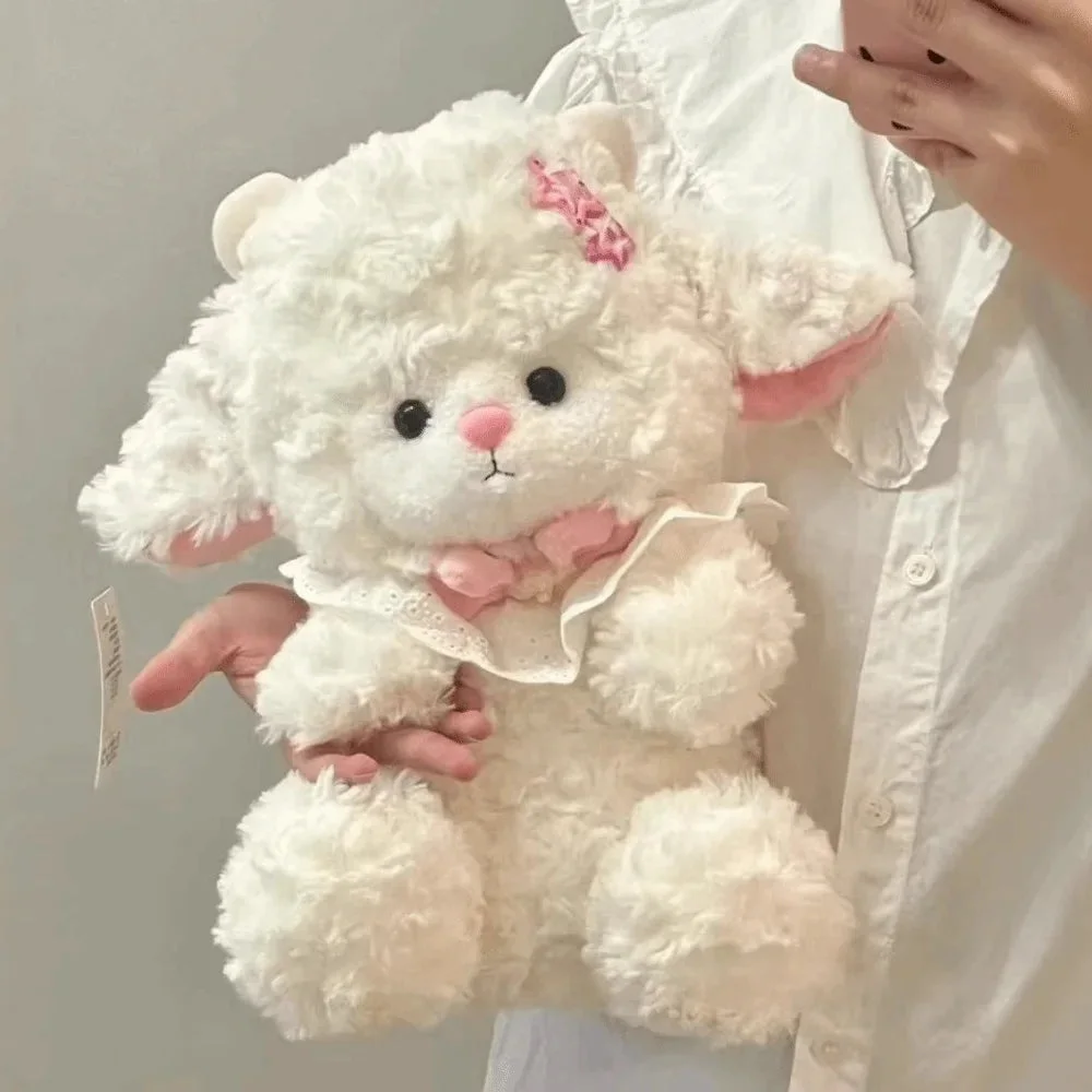 Pink Bow Lace Collar Lamb Plush Toy — view 1 Pink Bow Lace Collar Lamb Plush Toy — view 1