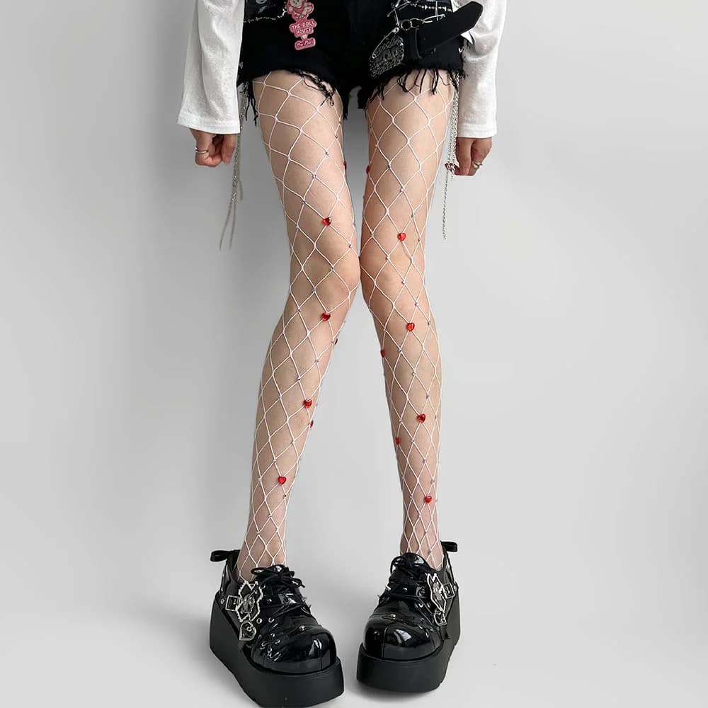Heart Rhinestone Fishnet Tights — view 2 Heart Rhinestone Fishnet Tights — view 2