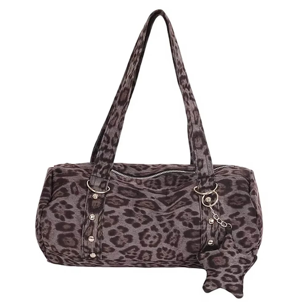 Y2K Leopard Print Bag with Star Charm — view 1 Y2K Leopard Print Bag with Star Charm — view 1