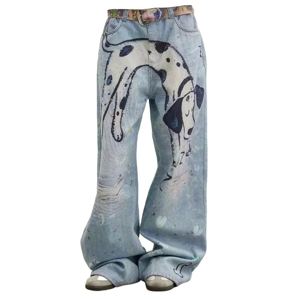 Dog Print Wide Leg Jeans — view 1 Dog Print Wide Leg Jeans — view 1