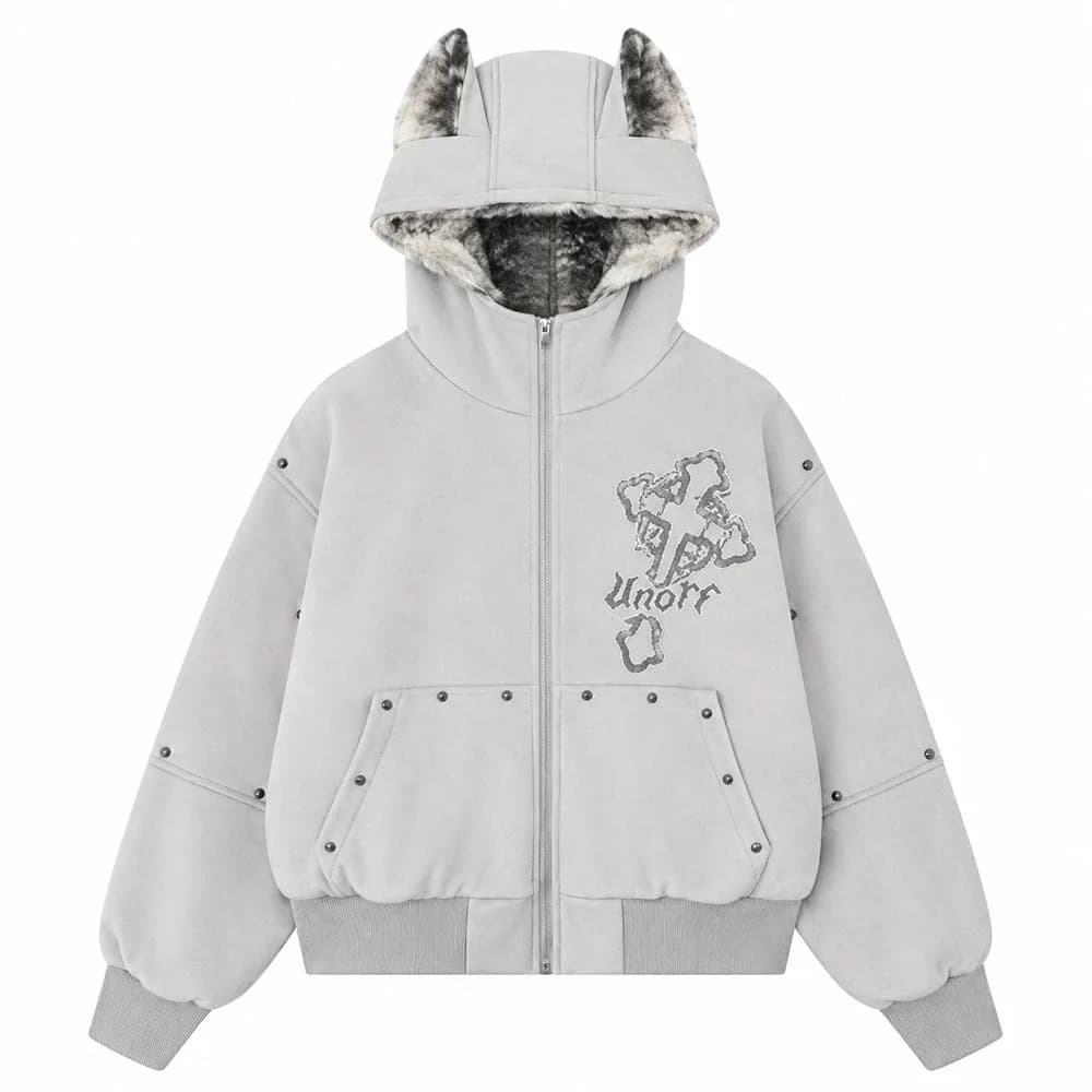 Fawn Ear Grunge Hooded Jacket — view 2 Fawn Ear Grunge Hooded Jacket — view 2