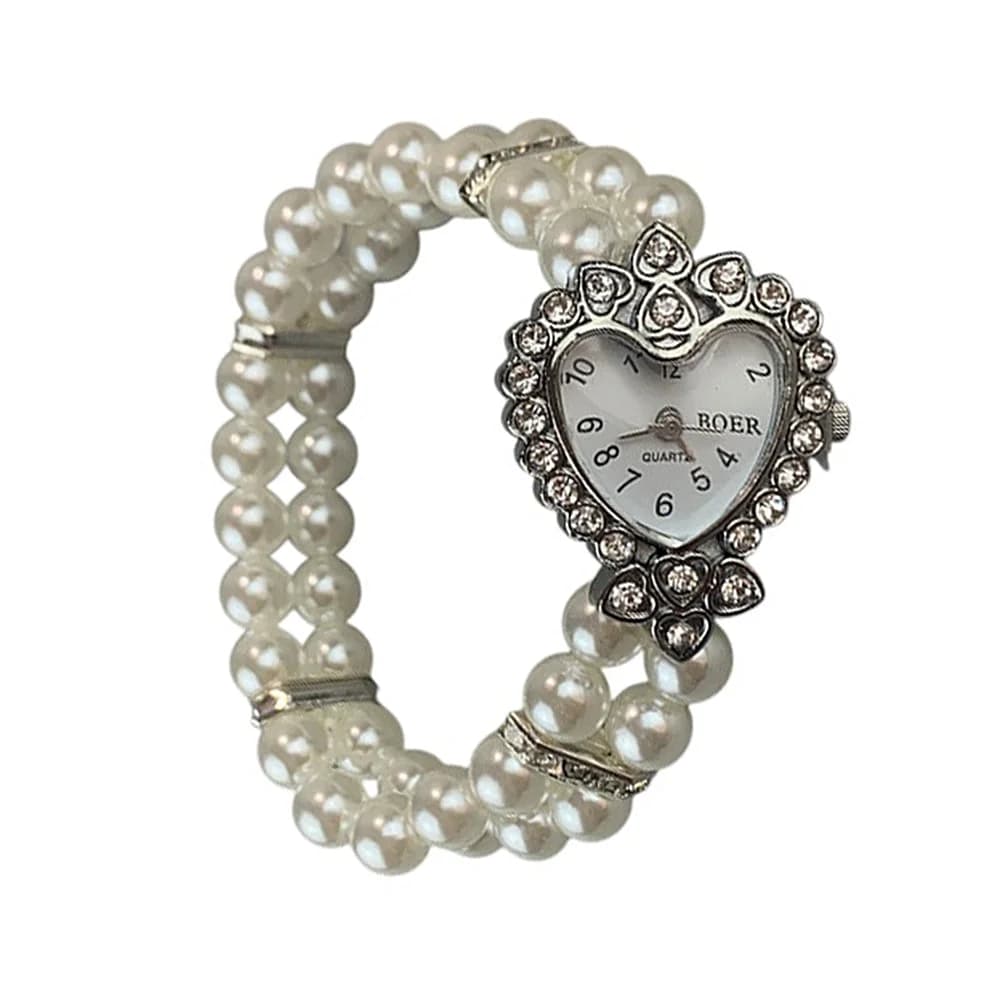 Vintage Heart Pearl Watch Bracelet — view 2 Vintage Heart Pearl Watch Bracelet — view 2