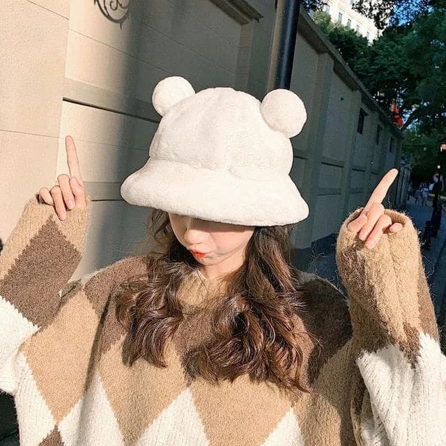 Fluffy Teddy Ears Bucket Hat — view 1 Fluffy Teddy Ears Bucket Hat — view 1
