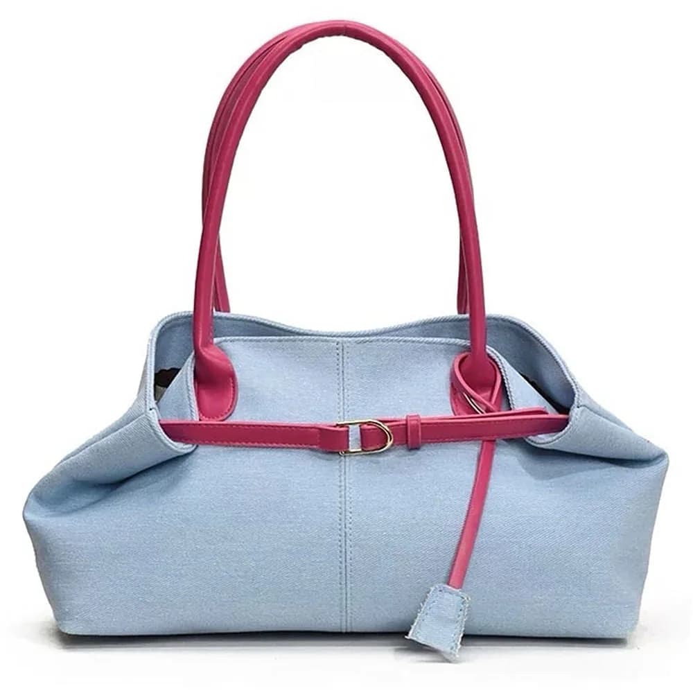 Color Block Denim Belted Bag — view 1 Color Block Denim Belted Bag — view 1