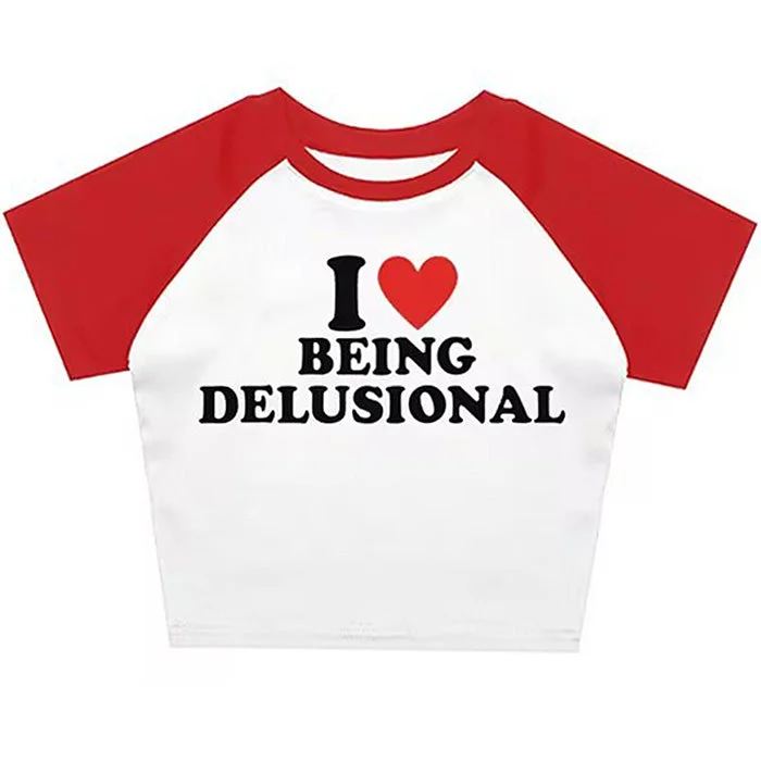 I Love Being Delusional Y2K Crop Top — view 2 I Love Being Delusional Y2K Crop Top — view 2