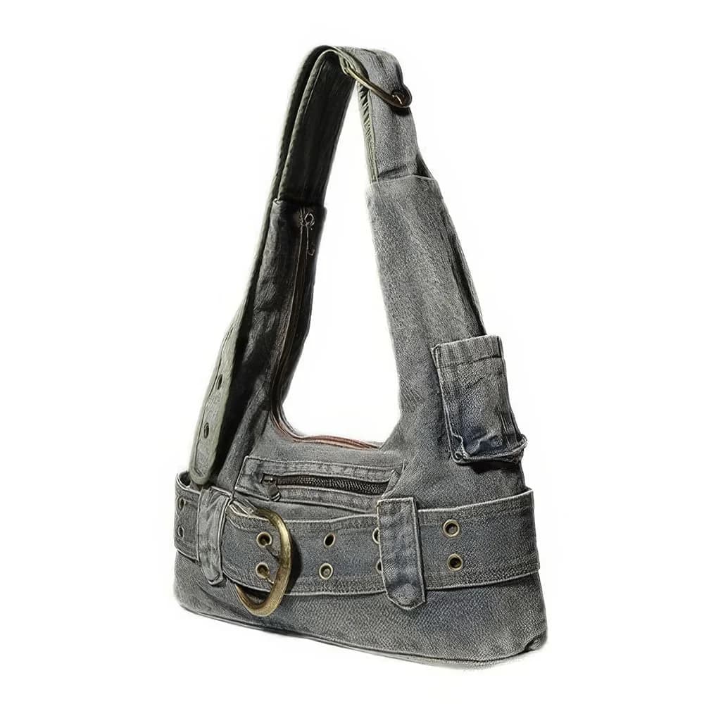 2000s Icon Denim Buckle Shoulder Bag — view 2 2000s Icon Denim Buckle Shoulder Bag — view 2