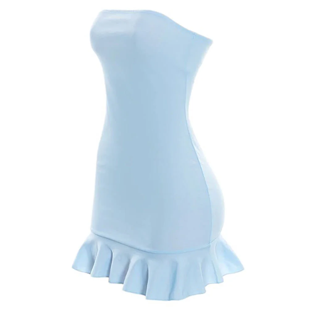 Baby Blue Off Shoulder Mini Dress — view 2 Baby Blue Off Shoulder Mini Dress — view 2