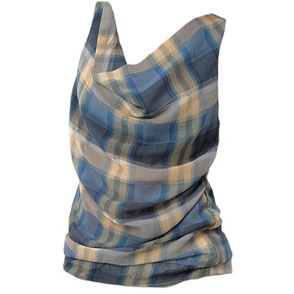 Aesthetic Plaid Draped Tank — view 2 Aesthetic Plaid Draped Tank — view 2