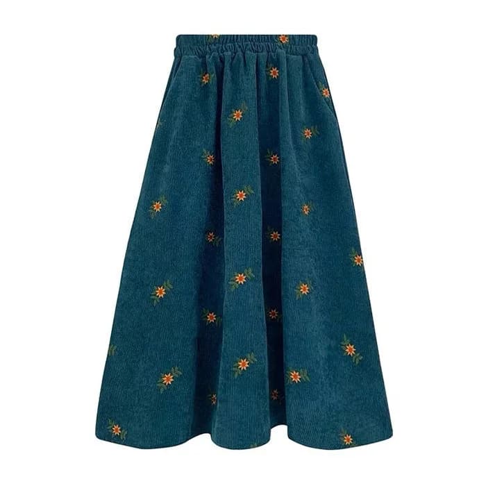 Floral Embroidery Corduroy Skirt — view 2 Floral Embroidery Corduroy Skirt — view 2