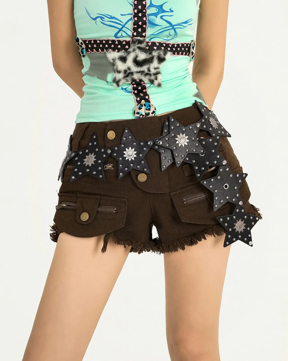 Black Star Studded Boho Belt — view 2 Black Star Studded Boho Belt — view 2