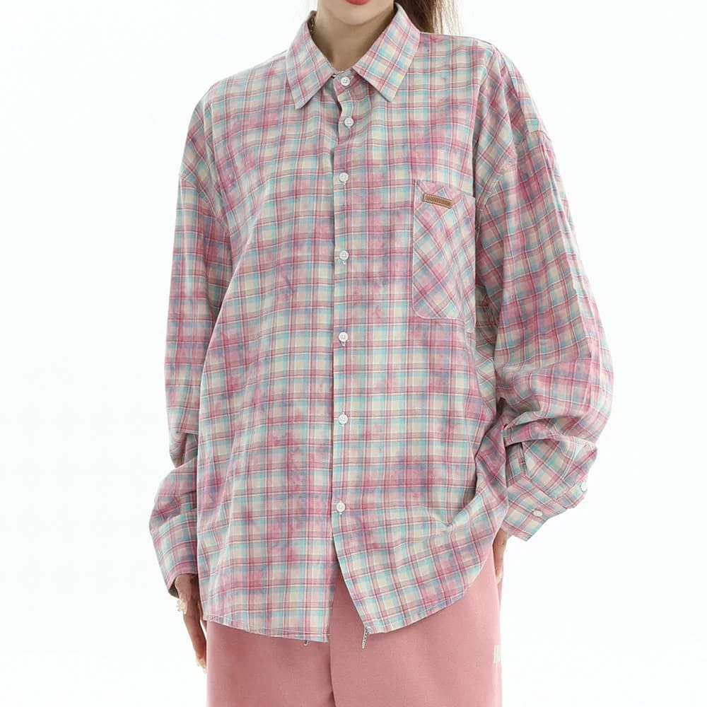 Soft Girl Plaid Button-Up Shirt — view 1 Soft Girl Plaid Button-Up Shirt — view 1