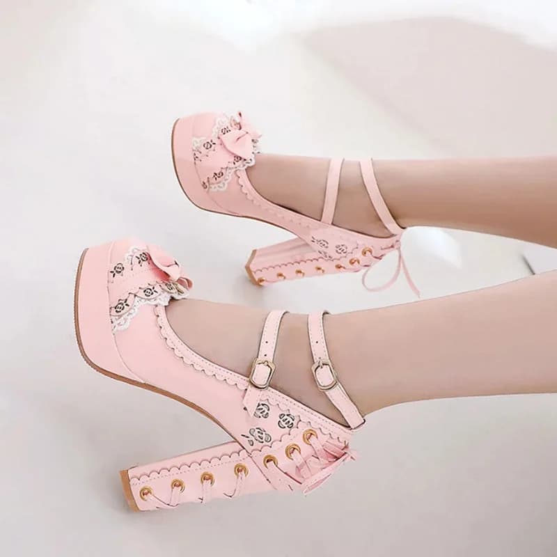 Coquette Lace Up High Heels — view 2 Coquette Lace Up High Heels — view 2