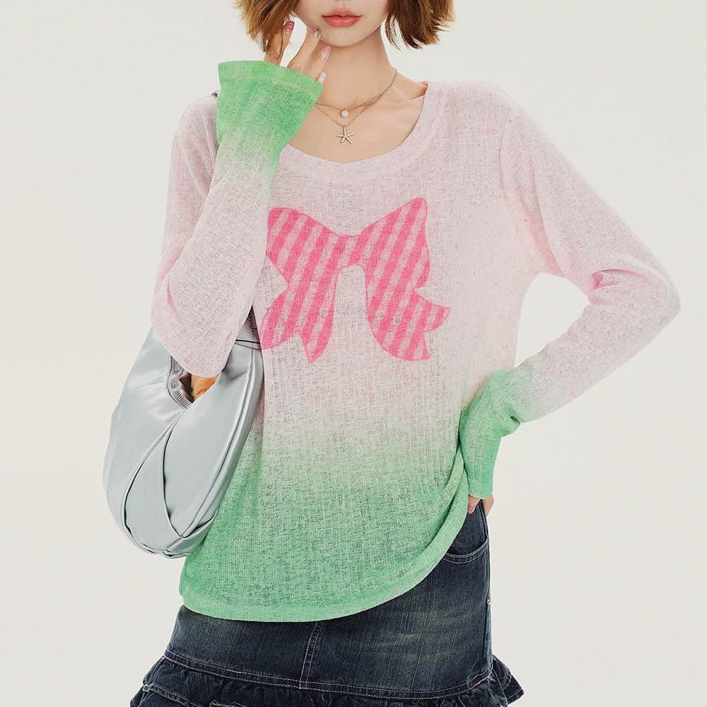 Bowknot Gradient Knit Pullover — view 2 Bowknot Gradient Knit Pullover — view 2