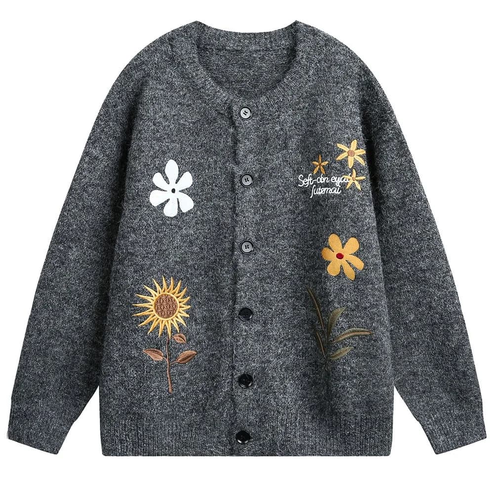 Cottagecore Embroidery Knit Cardigan — view 2 Cottagecore Embroidery Knit Cardigan — view 2