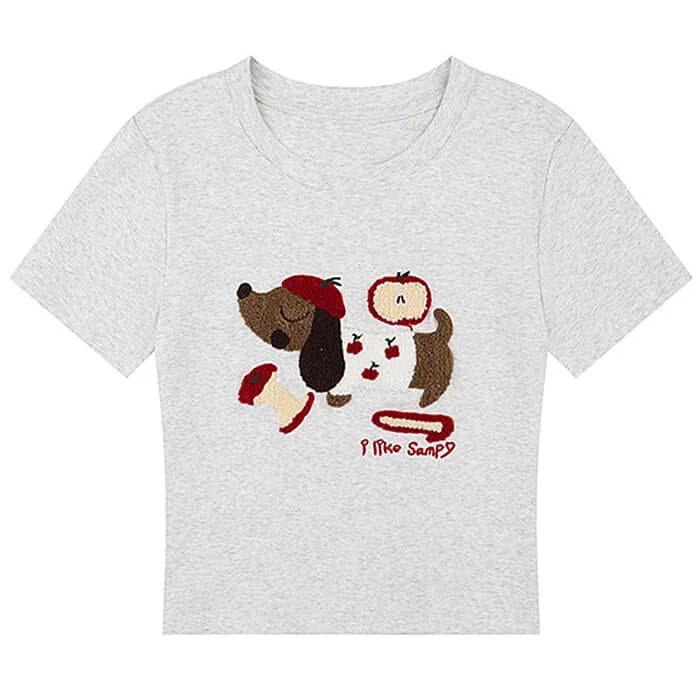 Apple Dog Fuzzy Graphic T-Shirt — view 2 Apple Dog Fuzzy Graphic T-Shirt — view 2