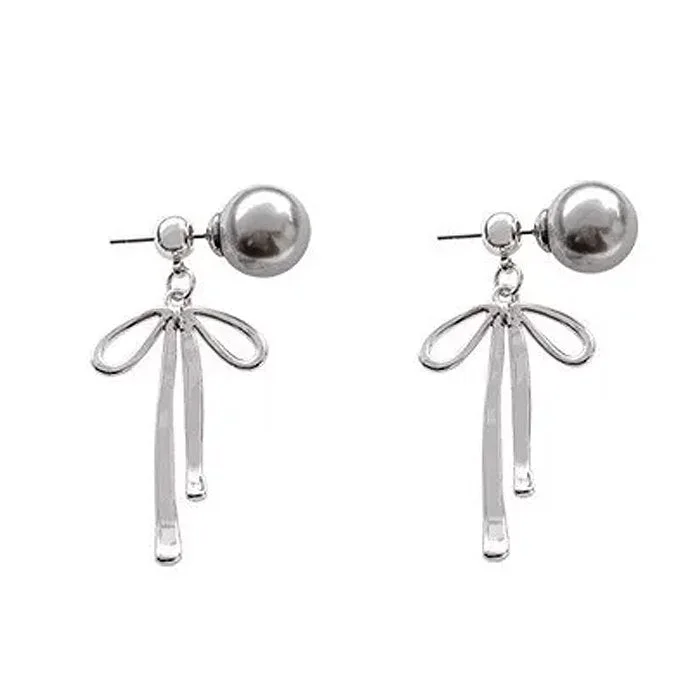 Bow Pendant Pearl Earrings — view 1 Bow Pendant Pearl Earrings — view 1