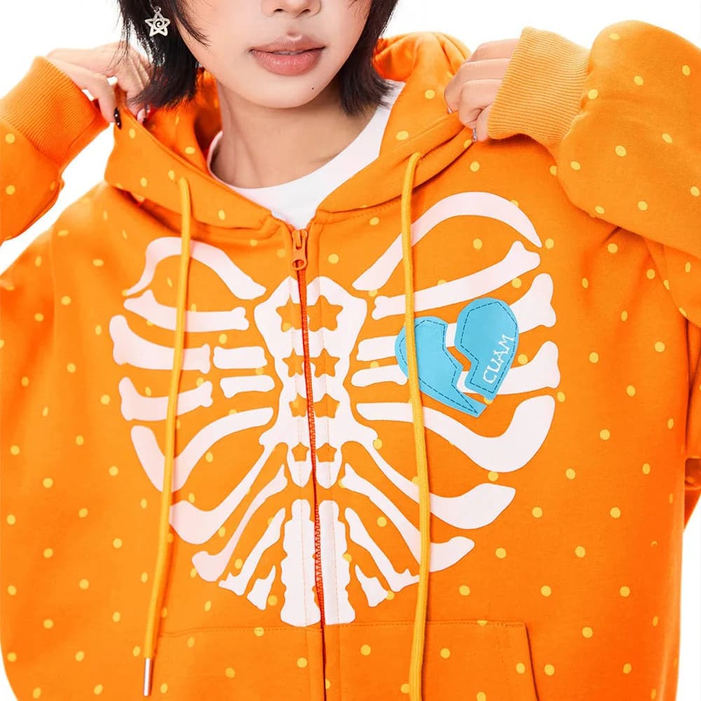 Broken Heart Skeleton Zip Up Hoodie — view 2 Broken Heart Skeleton Zip Up Hoodie — view 2
