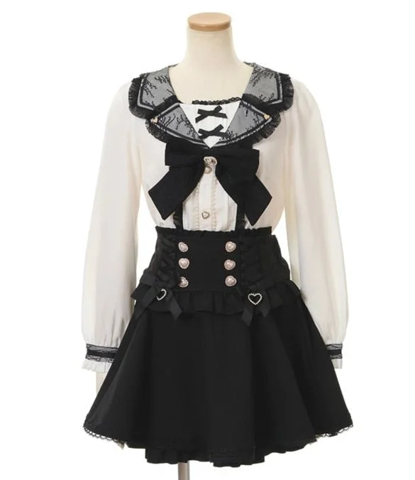 Ruffled Academia Suspender Skirt (Up to 4XL) — view 2 Ruffled Academia Suspender Skirt (Up to 4XL) — view 2