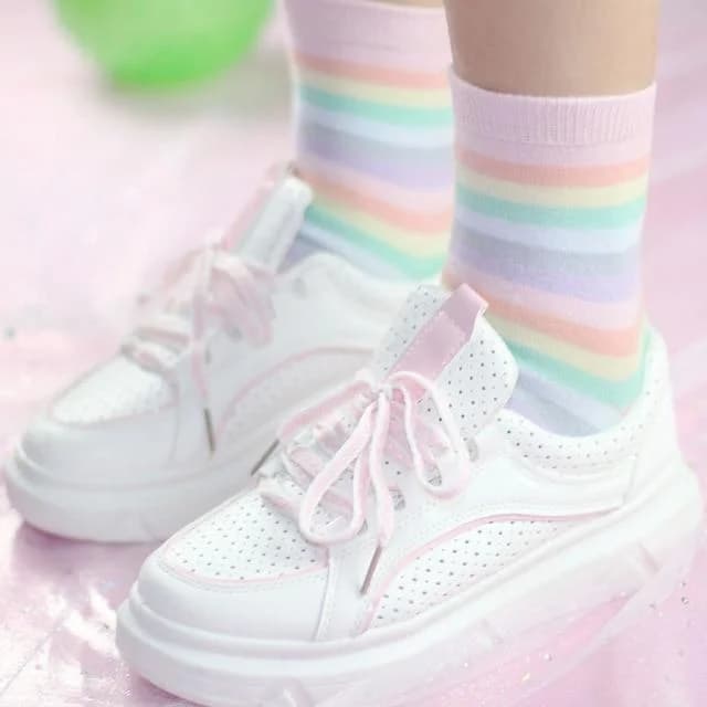 Pastel Pink Striped Socks — view 1 Pastel Pink Striped Socks — view 1