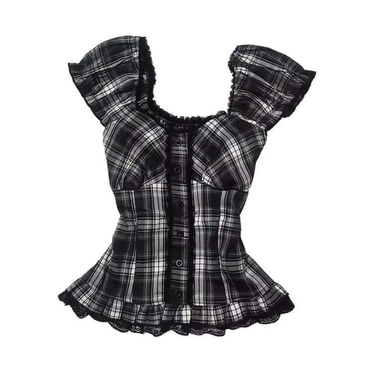 Black White Plaid Corset Top — view 1 Black White Plaid Corset Top — view 1