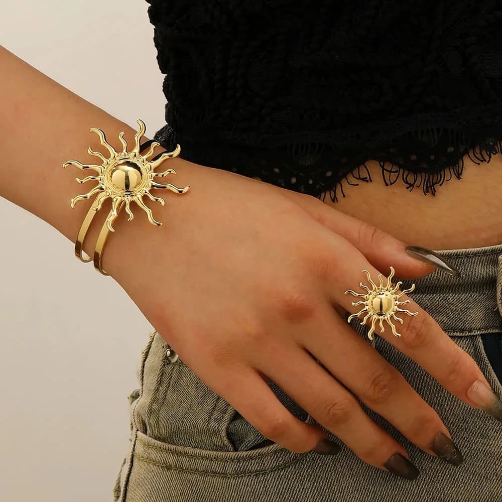 Gold Sun Bracelet and Ring Set — view 3 Gold Sun Bracelet and Ring Set — view 3