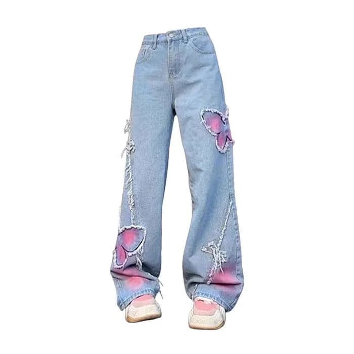 Pastel Butterfly Wide Leg Jeans — view 1 Pastel Butterfly Wide Leg Jeans — view 1