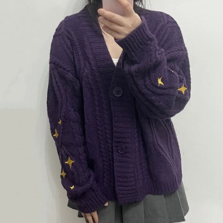 Star Embroidery Purple Cardigan — view 2 Star Embroidery Purple Cardigan — view 2